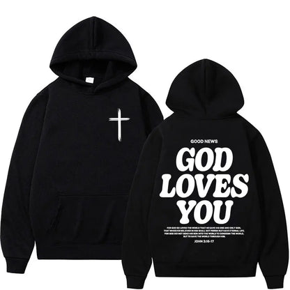 Harajuku Aesthetic Christian Jesus Church Hoodie Bible Verse God Loves You Hooded Men'S Women Vintage Sweatshirts Streetwear Y2K