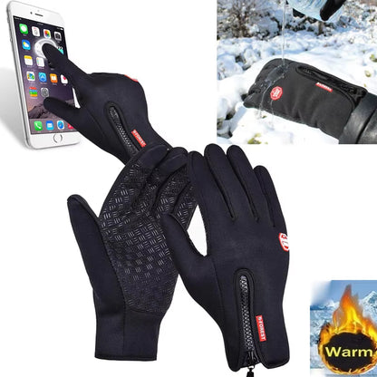 Winter Thermal Gloves Touchscreen Windproof Cycling Cold Glove for Men Women Warm Non-Slip Outdoor Driving Zipper Sport Gloves