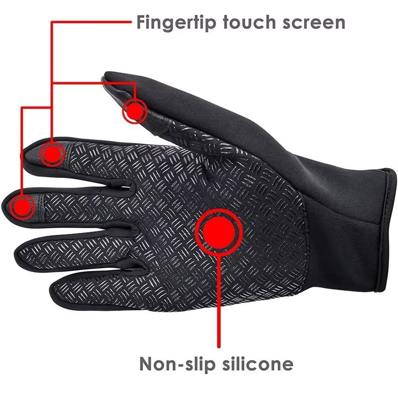 Winter Thermal Gloves Touchscreen Windproof Cycling Cold Glove for Men Women Warm Non-Slip Outdoor Driving Zipper Sport Gloves