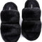 Women'S Fluffy Faux Fur Slippers Comfy Open Toe Two Band Slides with Fleece Lining and Rubber Sole