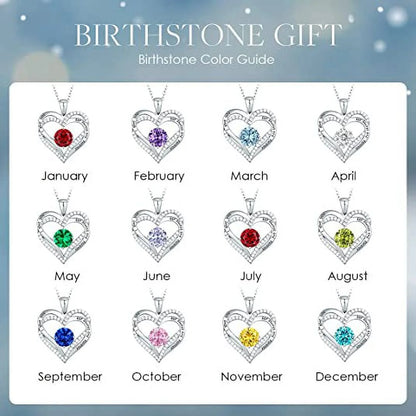 Love Pendant Necklaces for Women with Birthstone Zirconia, Christmas Birthday Anniversary Jewelry Gift for Women Wife