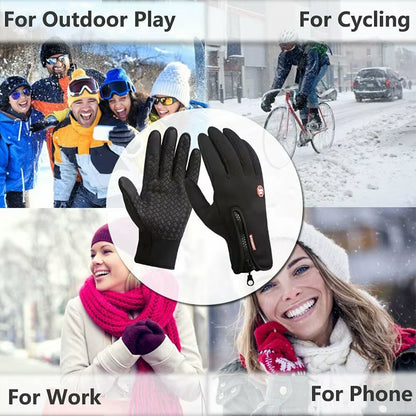 Winter Thermal Gloves Touchscreen Windproof Cycling Cold Glove for Men Women Warm Non-Slip Outdoor Driving Zipper Sport Gloves